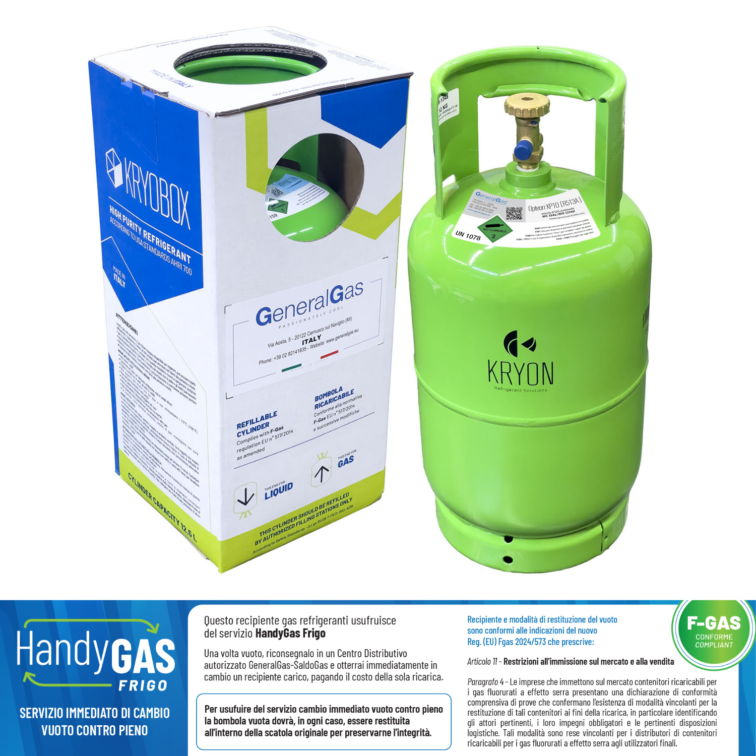 R513A Chemours™ Opteon® XP10 (HFO-HFC) in Bombola Kryobox 13,6 Lt. - 12,0 Kg.