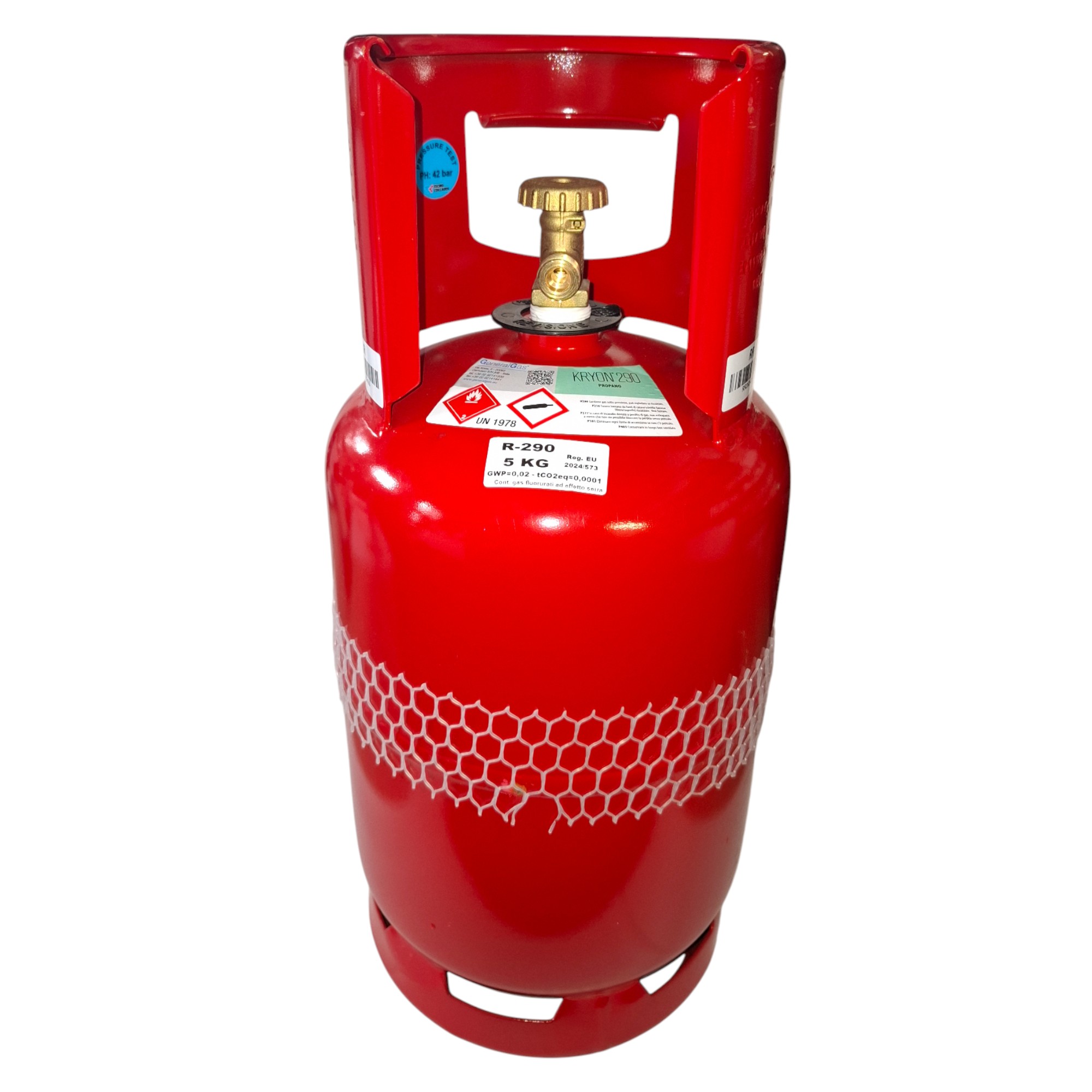 R290 Kryon® 290 (bombola inclusa) grado refrigerazione 2.5-99,5% in Bombola 13 Lt. - 5 Kg - valvola W 20,0 x 1/14” LH (accisa assolta)