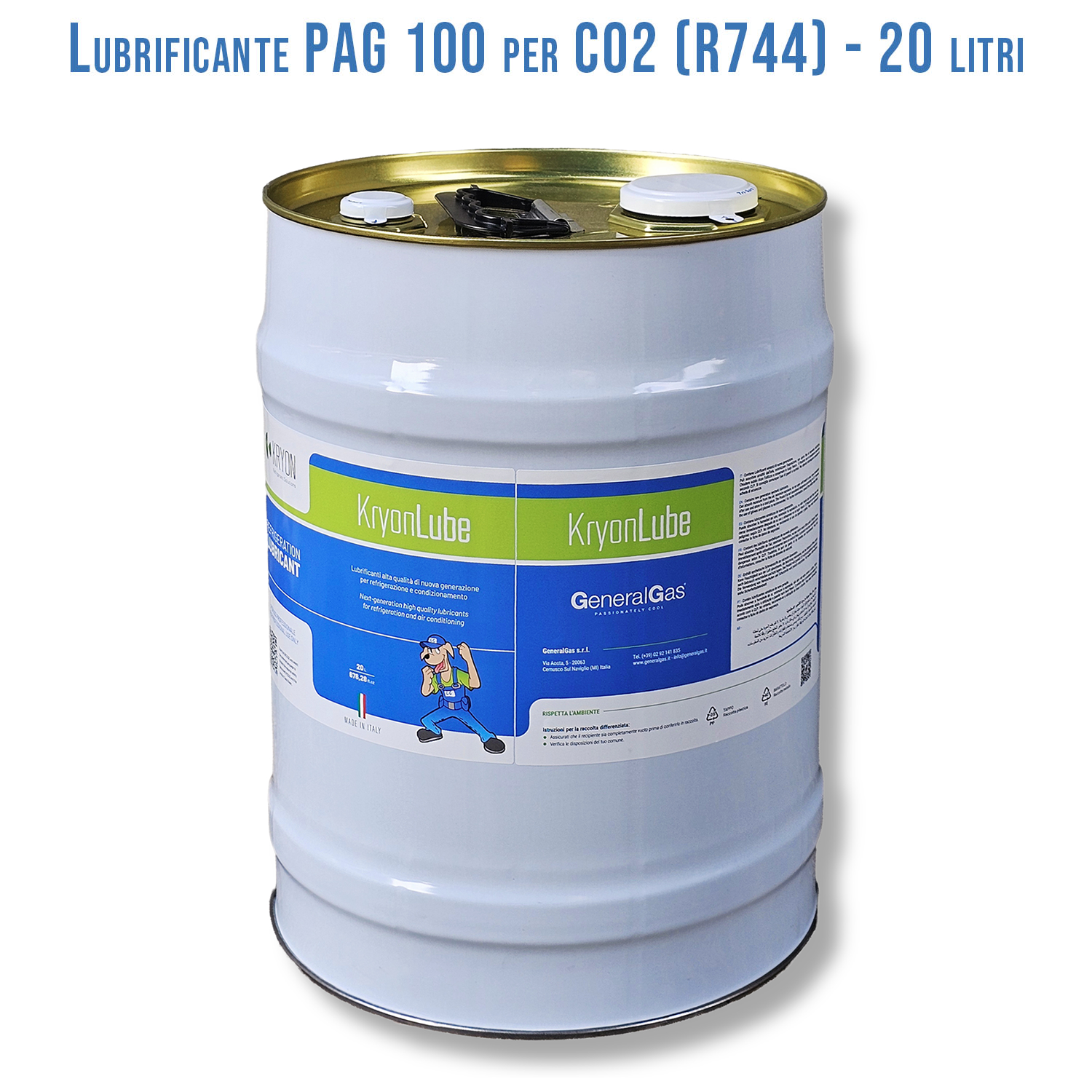 Olio Lubrificante HVACR KryonLube PAG 100 CO2 - Polyalkylene Glycol - Tanica in metallo da 20 lt.