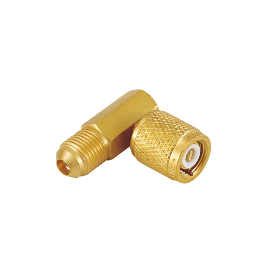 Adattatore 90° in Ottone per Valvola 5/16 SAE femmina girevole (con depressore), Uscita 5/16 SAE Maschio (Value V01) - Foto 1 