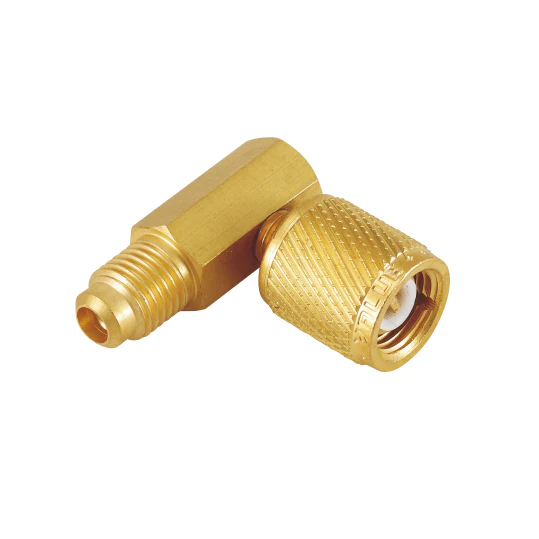 Adattatore 90° in Ottone per Valvola 1/4 SAE Femmina girevole (con depressore), Uscita 5/16 SAE Maschio (Value V03) - Foto 1 