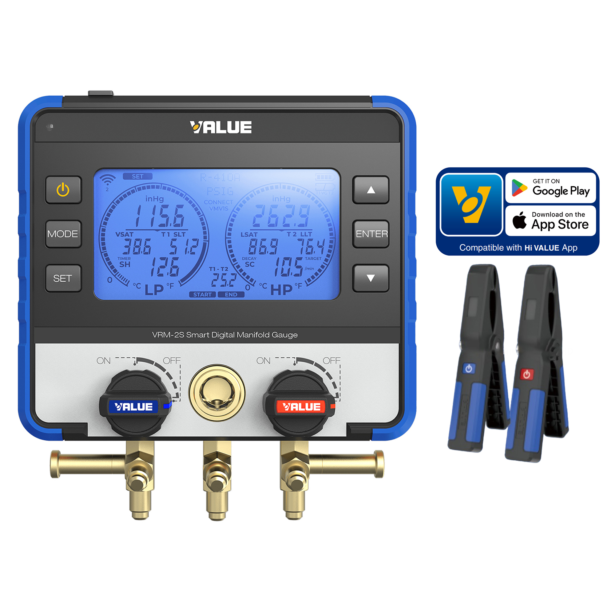 VALUE Gruppo Manometrico Digitale wireless VRM-2S, corredato di due sonde temperatura bluetooth
