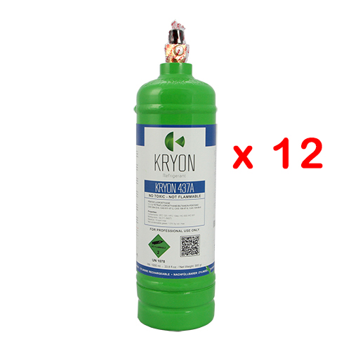 12 x R437A Freon® (Isceon) MO49 Plus - Confezione 12 Bombole KryoSmart - 1Lt/900 Gr - 48 Bar - acciaio al carbonio - valvola ¼ SAE RH