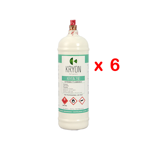 6 x Bombole KryoSmart di R290 - Grade 2,5-99,5% - 1Lt/430Gr - AC - valvola 1/2 ACME sinistro