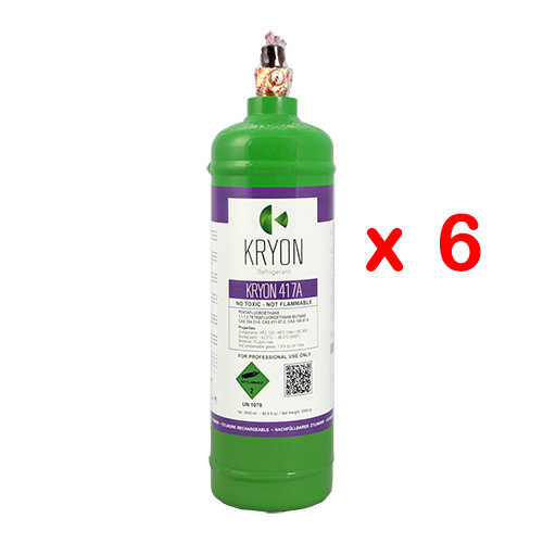 R417A Freon® (Isceon) MO 59 confezione 6 Bombole KryoSmart - 2,5Lt / 2Kg - 48 Bar - acciaio al carbonio - valvola ¼ SAE RH
