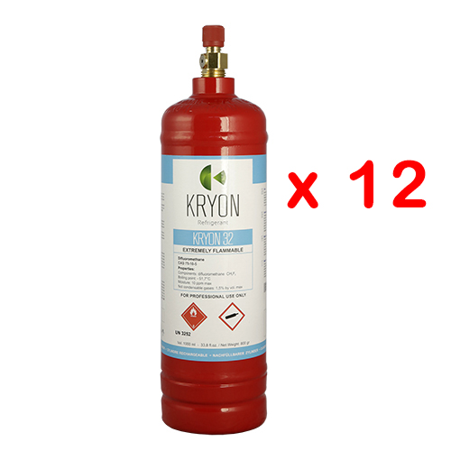 12 x R32 Confezione 12 Bombole KryoSmart 32 - 1Lt/0,8 kg. - 48 Bar - acciaio al carbonio - valvola ½ 16 ACME LH