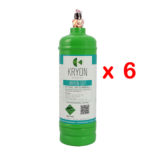 R507 Confezione 6 Bombole KryoSmart 507 - 2,5Lt / 2Kg - 48 Bar - acciaio al carbonio - valvola ¼ SAE RH
