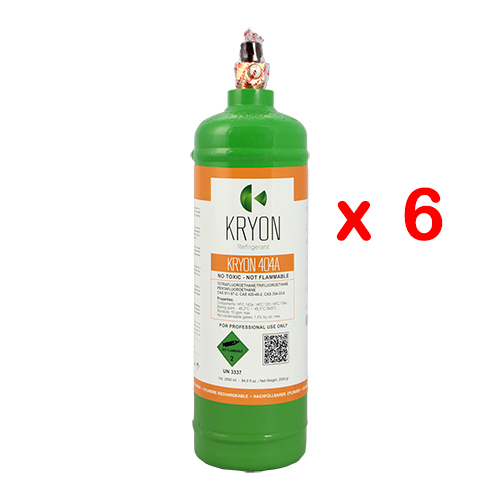 6 x R404A Confezione 6 Bombole KryoSmart 404A - 2,5Lt / 2Kg - 48 Bar - acciaio al carbonio - valvola ¼ SAE RH