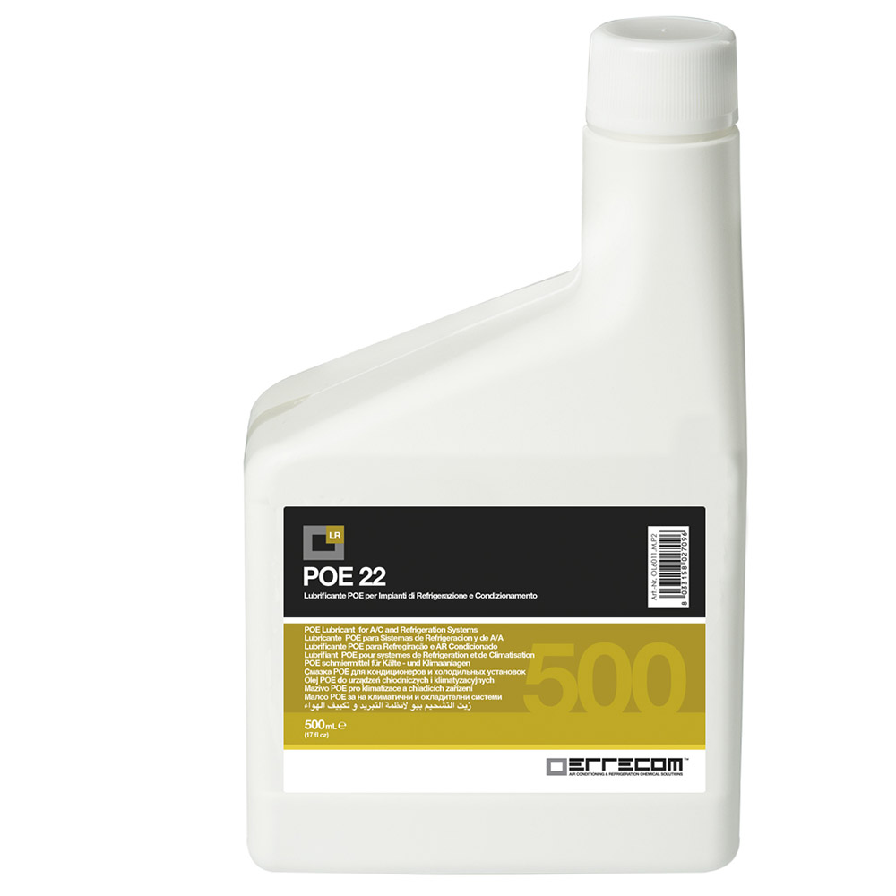 Olio lubrificante R&AC Polyol Estere (POE) Errecom 22 - Tanica in Plastica da 500 ml. - Confezione n° 12 pz. (totale 6 litri)
