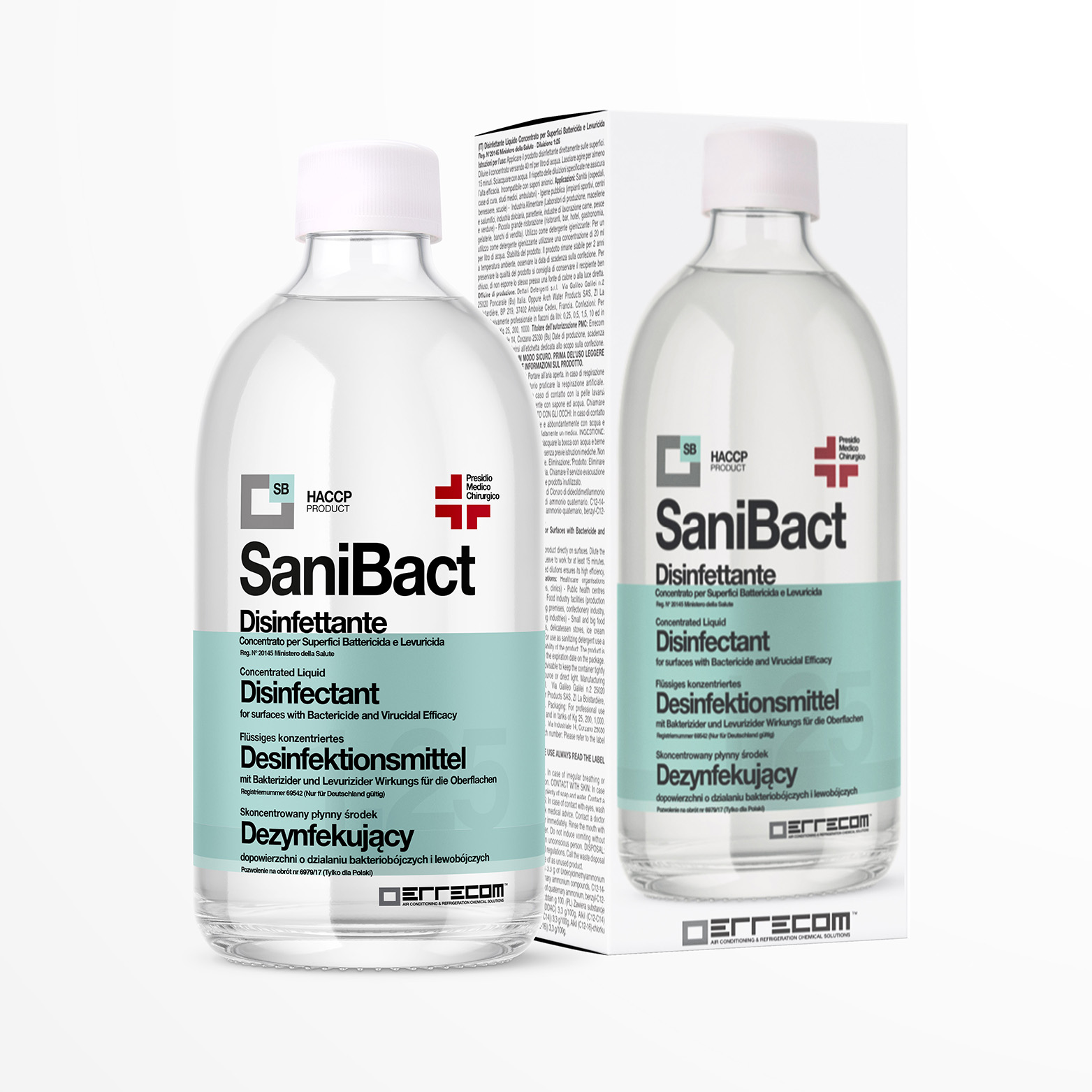 SANIBACT Disinfettante liquido per Superfici, Battericida, Levuricida e Virucida (Presidio Medico Chirurgico) - Flacone 500 ml - Confezione n° 12 pz.