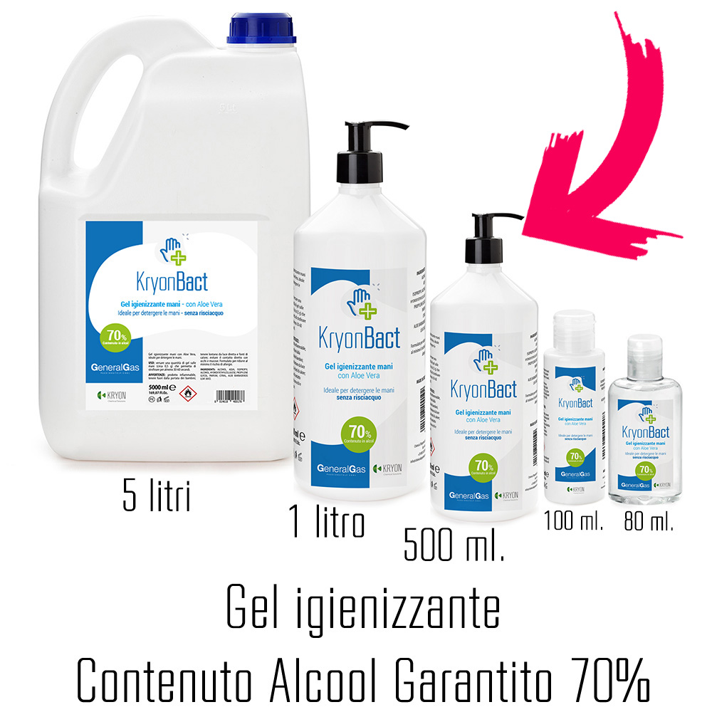 KryonBact 70 - gel igienizzante alcool 70% - 500 ml  - confezione 12 pezzi con dosatore - Foto 1 