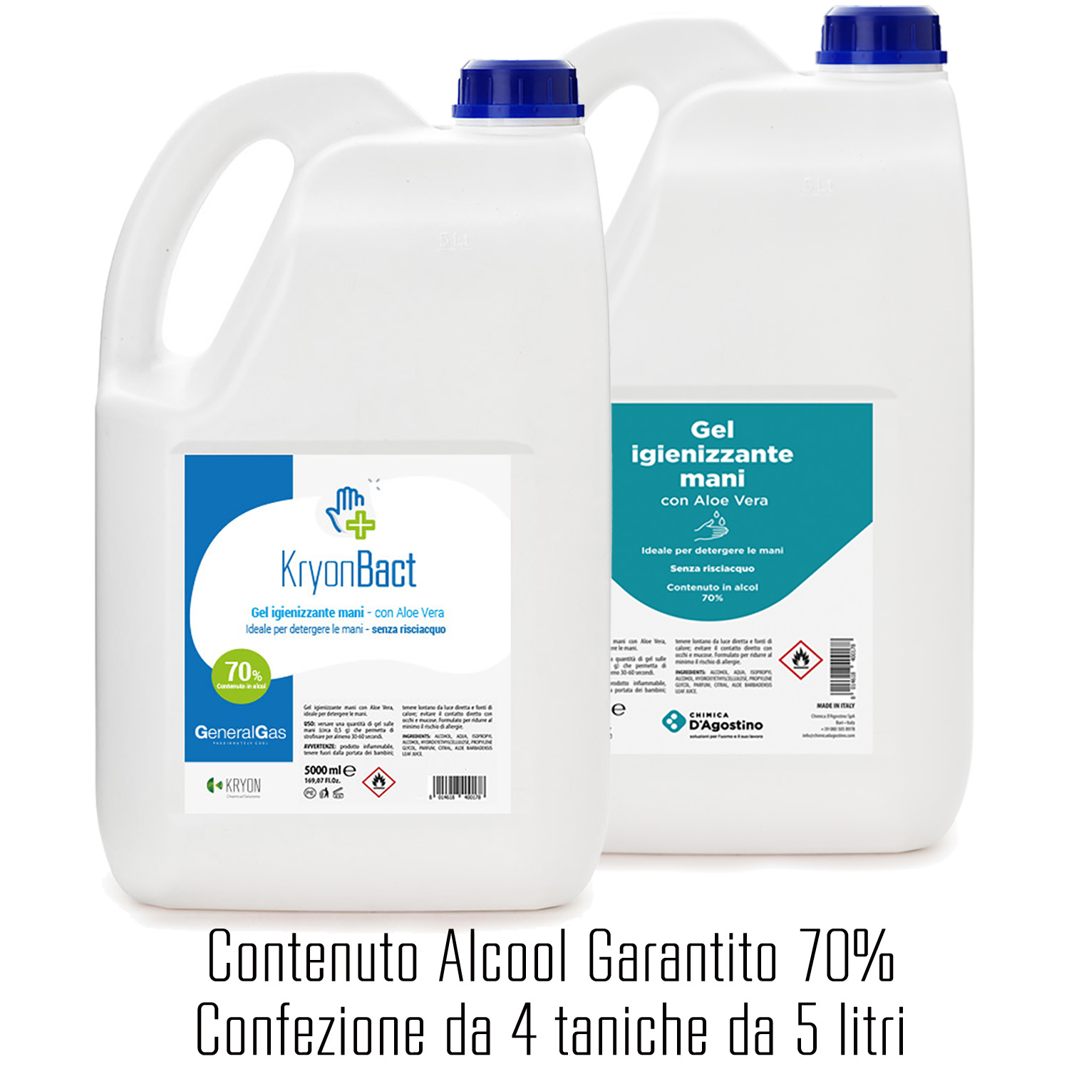 4 x KryonBact 70 - gel igienizzante alcool 70% - tanica 5 litri - confezione 4 taniche