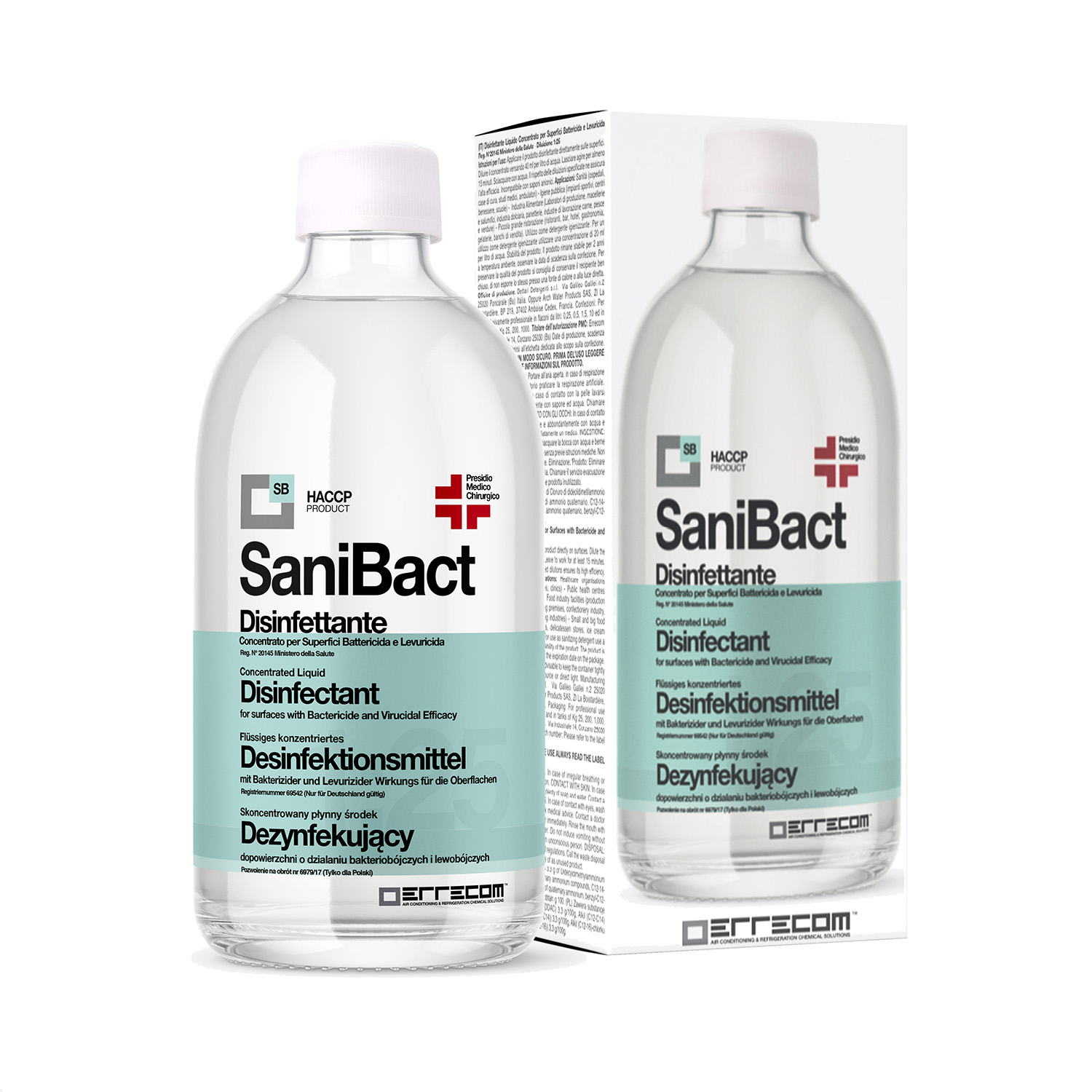 SANIBACT Disinfettante liquido per Superfici, Battericida, Levuricida e Virucida (Presidio Medico Chirurgico) - Flacone 500 ml.
