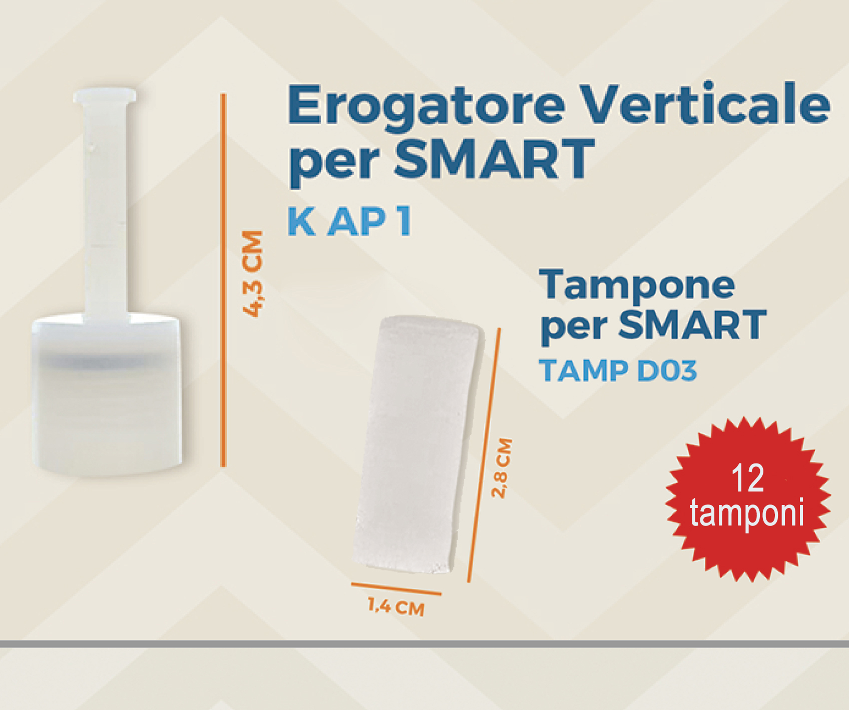 BKFLASH - codice K AP1 + 4 x TAMP D03 - Kit ricambi composto da 1 erogatore verticale grande + 12 tamponi SMART (per flacone 20 ml)