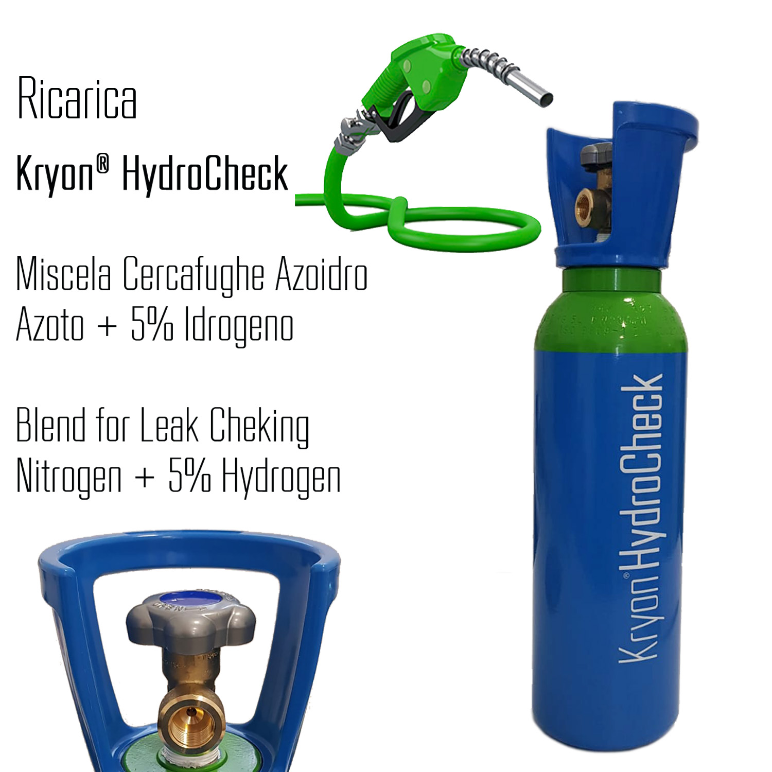 Kryon® HydroCheck - ricarica per bombola 5 litri - 1 mc - azoto 5% idrogeno (miscela cercafughe azoidro) - Foto 1 