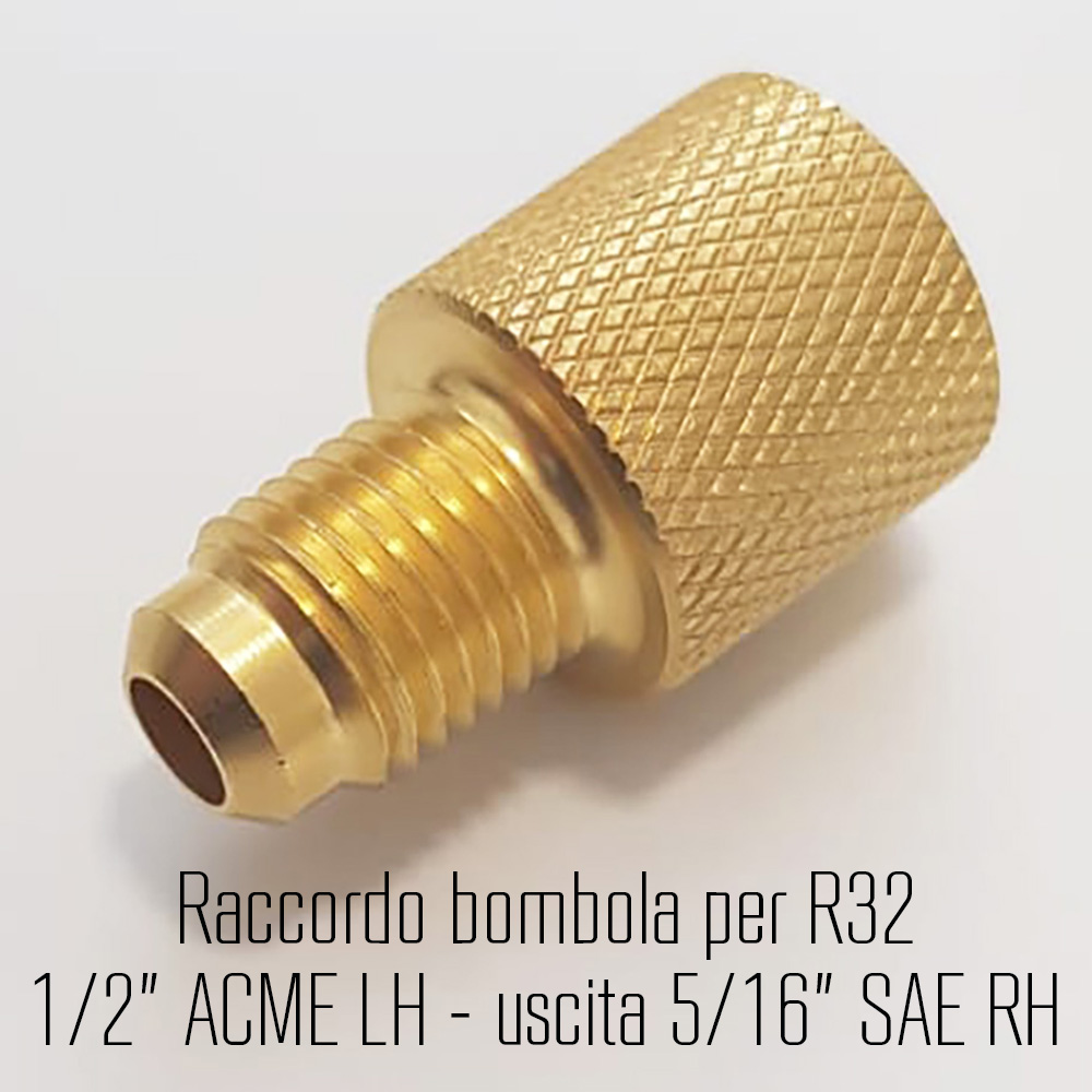 R32 - adattatore per valvola femmina 1/2 ACME LH (sinistro), uscita maschio 5/16 SAE RH (destro)