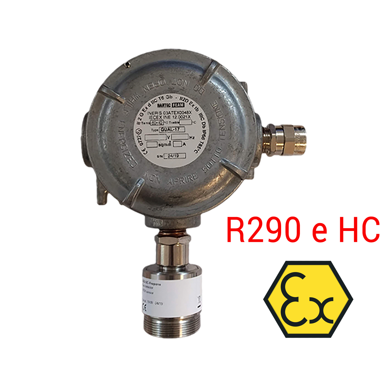 SAMON GEX (R290 e HC) – Rilevatore per R290 e idrocarburi, per collegamento a centrale MPU - sensore a semiconduttore (SC)