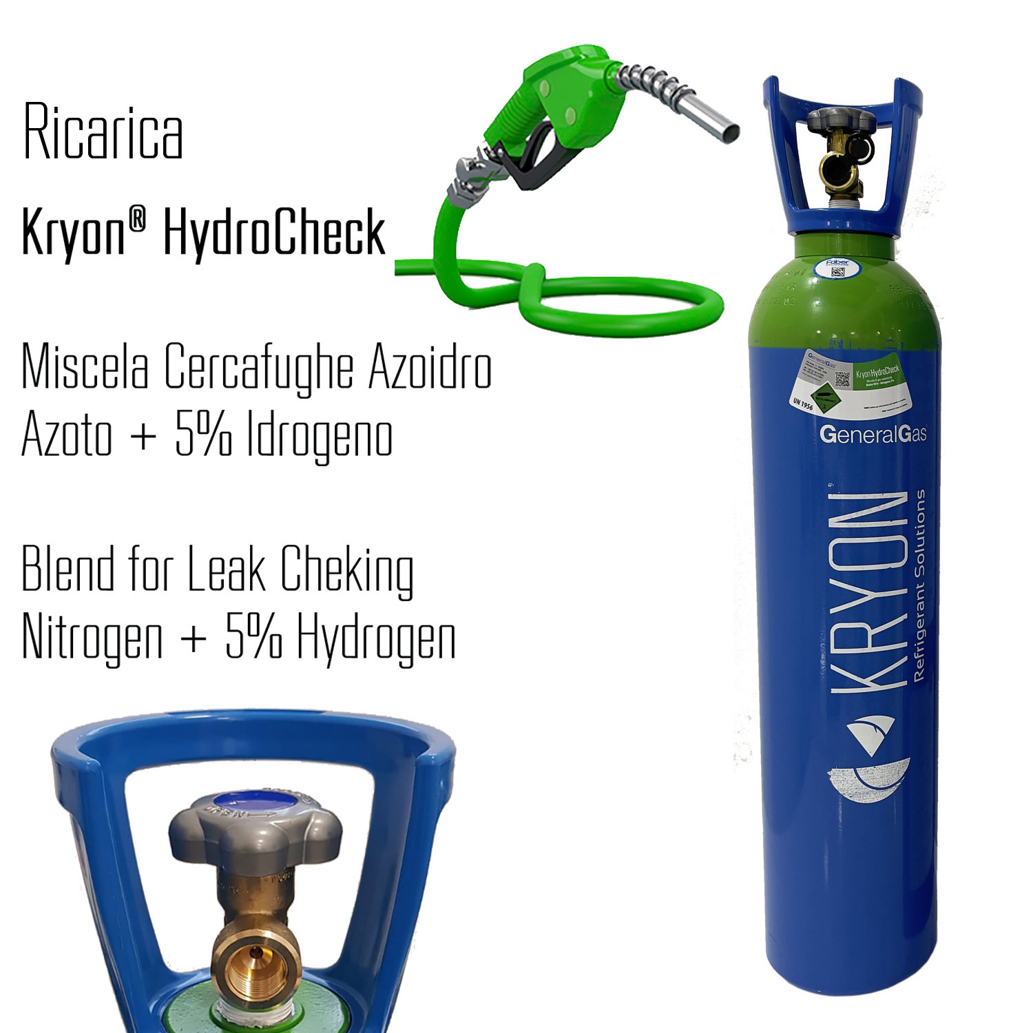 Kryon® HydroCheck - ricarica per bombola 14 litri - 3 mc - azoto 5% idrogeno (miscela cercafughe azoidro) - Foto 1 