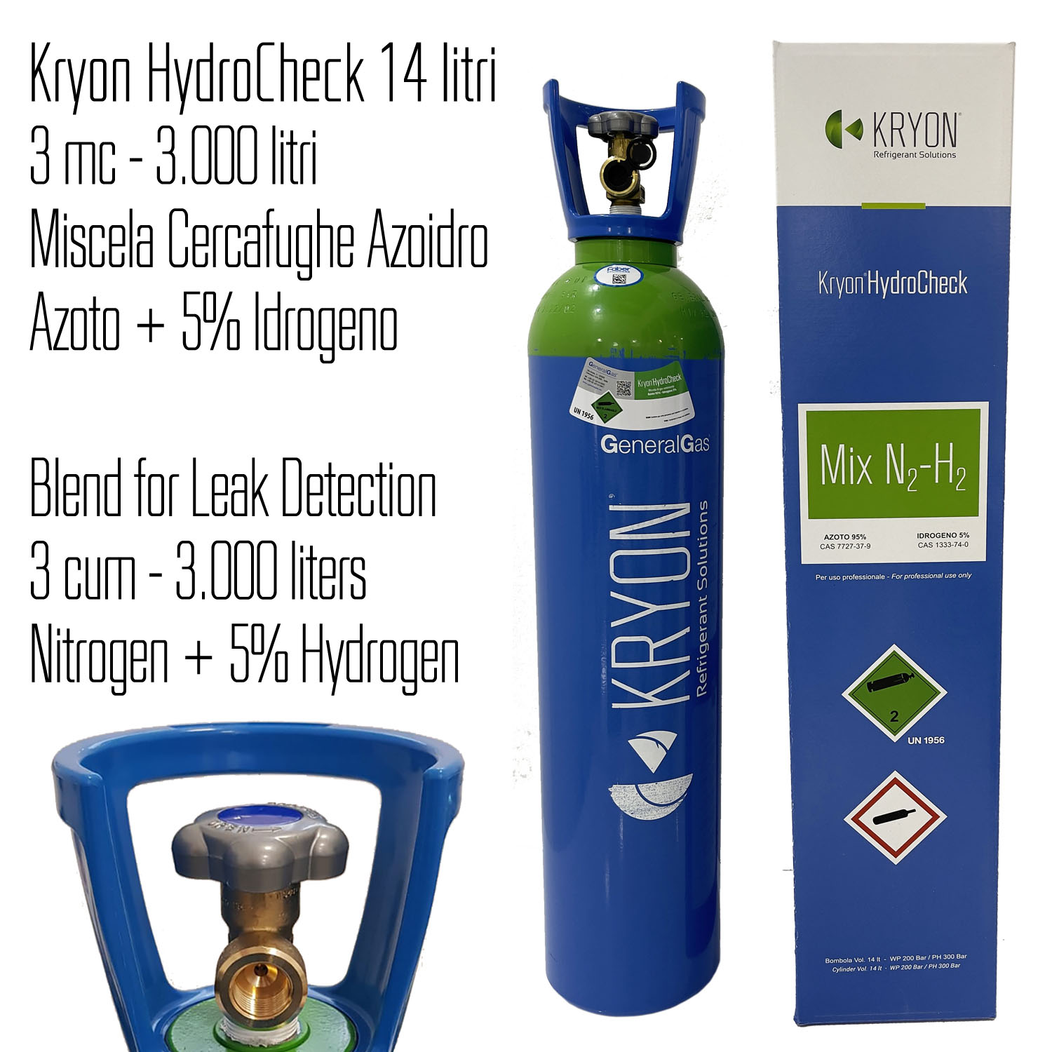 Kit Ricerca Fughe Professionale (Refrigerazione e Condizionamento) composto da bombola azoidro Kryon® HydroCheck da 3 mc/3000 litri di miscela, K-Leak Tester e strumento cercafughe elettronico - Foto 2