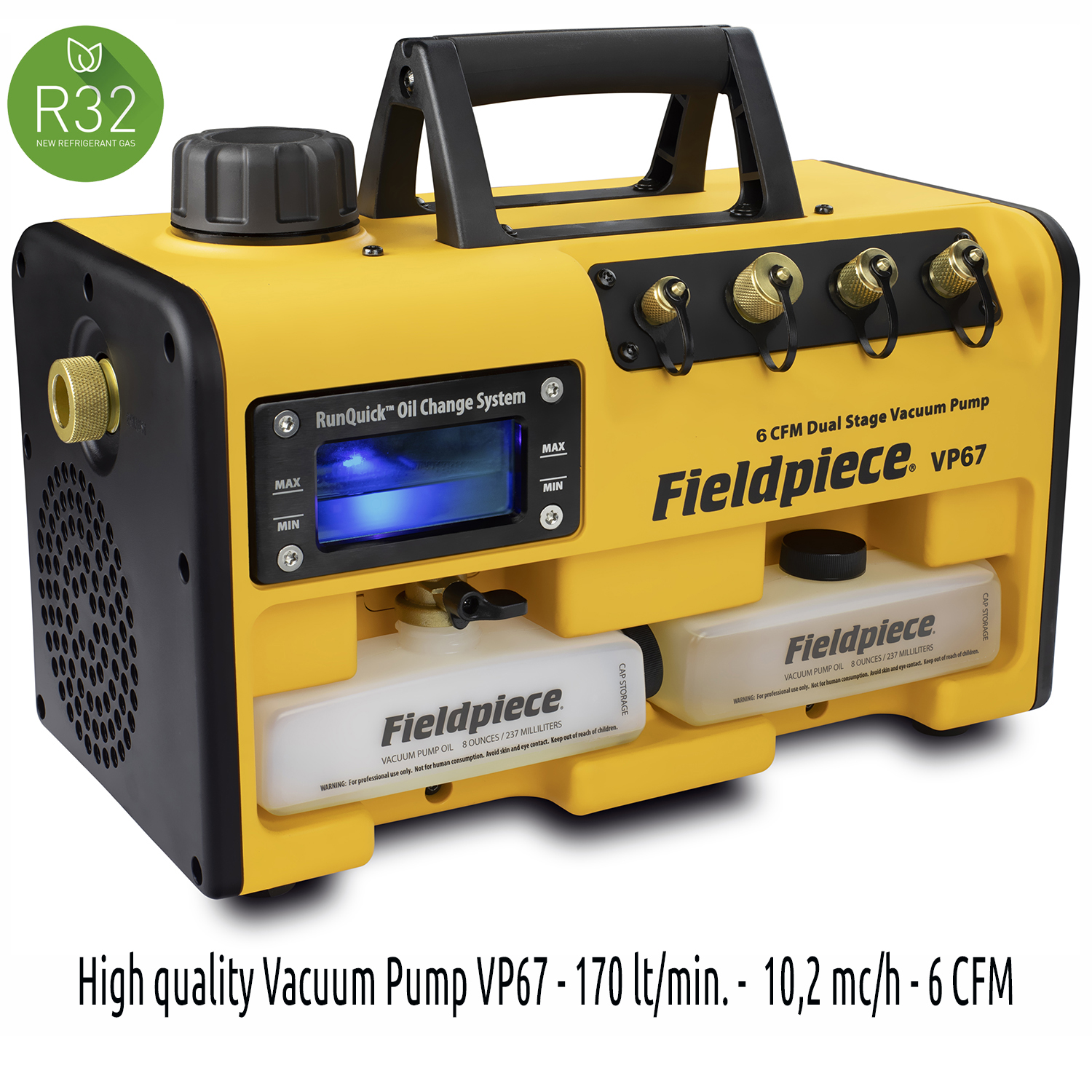 Fieldpiece USA - VP67 INT - pompa per vuoto 170 litri/minuto (10,2 mc/ora), alta qualità, elevate prestazioni - grado di vuoto 2 x10(-2) mbar - 0,02 mbar/2 Pa/15 micron