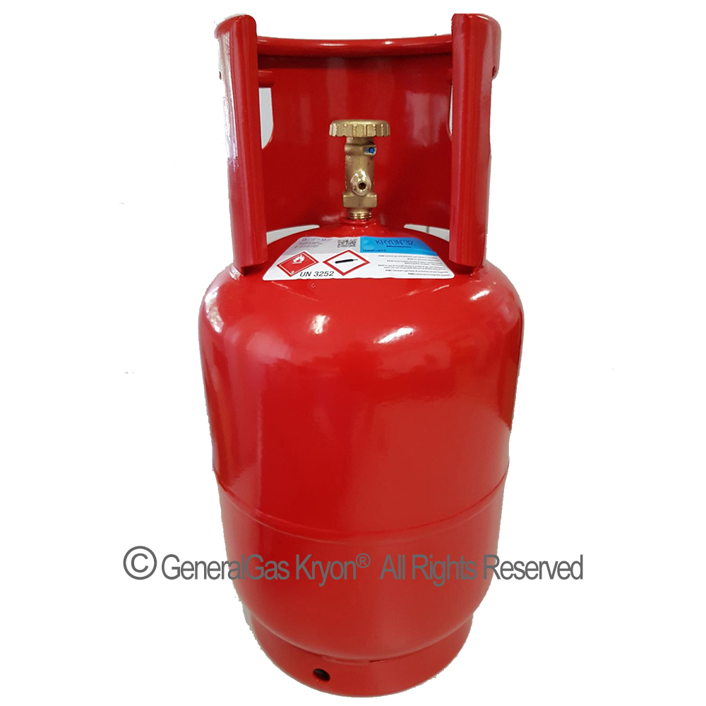 Bombola vuota per gas infiammabili T-PED ricaricabile 13,6 lt - 42 bar, completa di valvola 17E Uscita 1/2 ACME sinistro + valvola sicurezza, con volantino