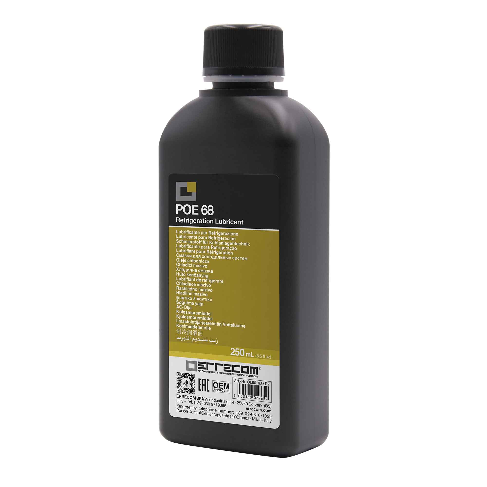 24 x Olio lubrificante R&AC Polyol Estere (POE) Errecom 68 - Tanica in Plastica da 250 ml. - Confezione n° 24 pz. (totale 6 litri)