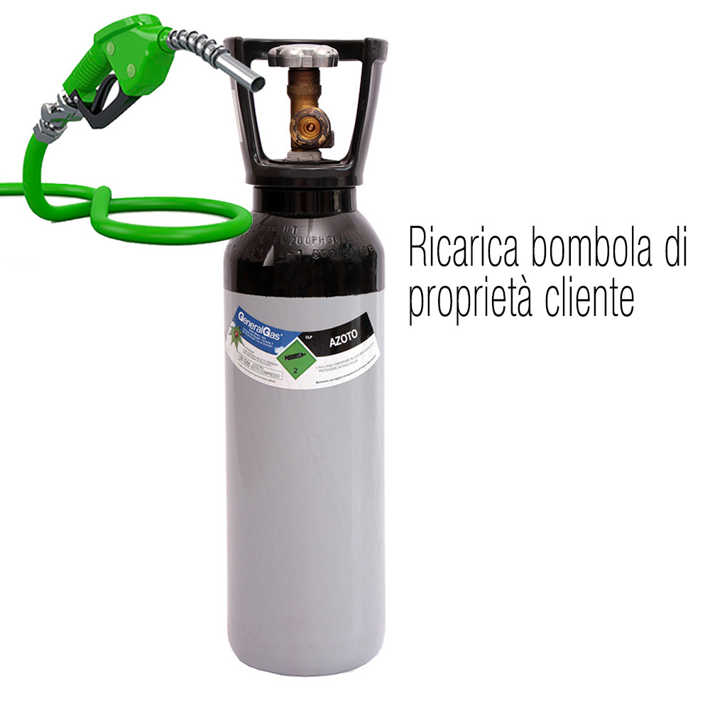 Ricarica azoto tecnico 5 litri - 1 mc per bombola proprietà cliente (bombola piena restituita in circa 15 giorni dalla consegna del vuoto)