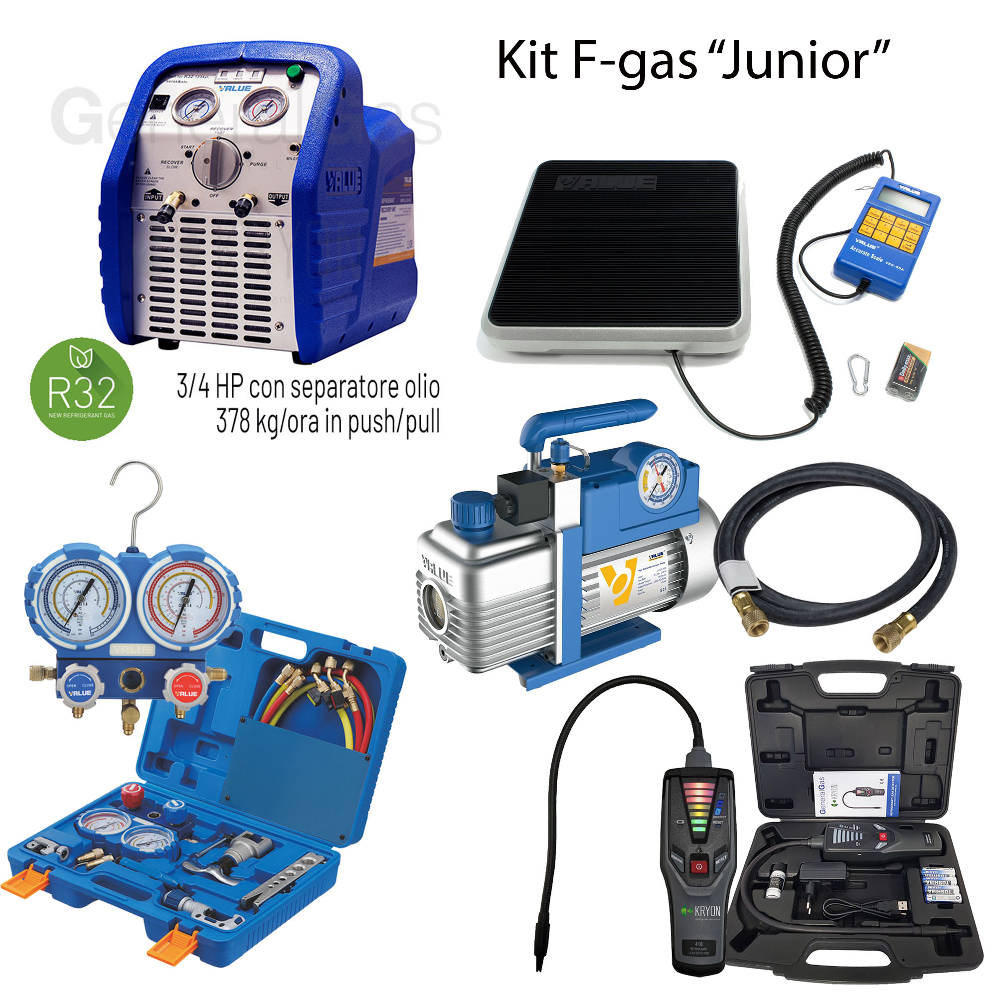 Kit JUNIOR F-GAS: attrezzature HVACR in kit completo (riferimento Regolamento CE2015/2067)