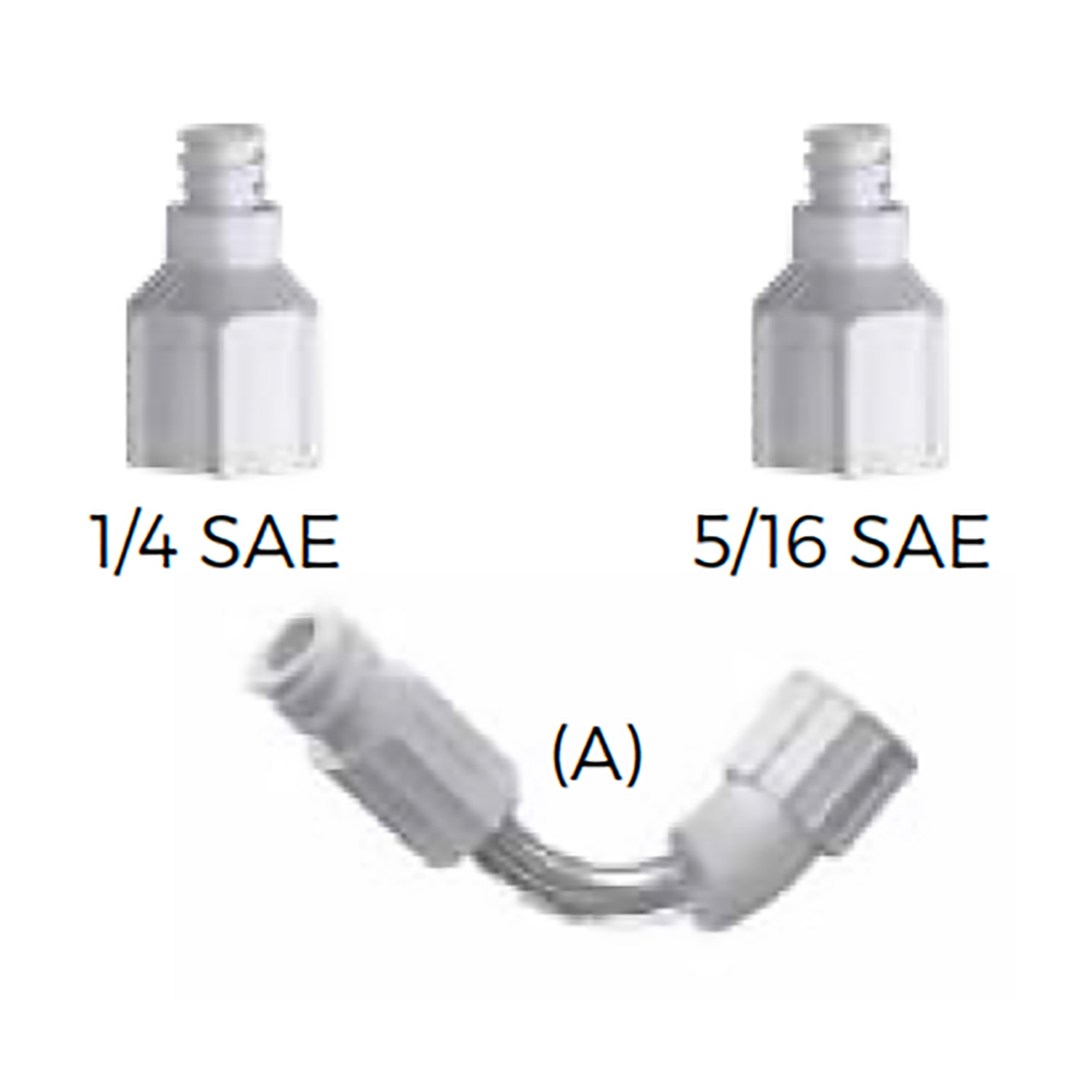 Set di Adattatori R&AC in Plastica per Siringhe Sistema ULTRA e Dyes - 1/4 SAE, 5/16 SAE + Tubo Flessibile