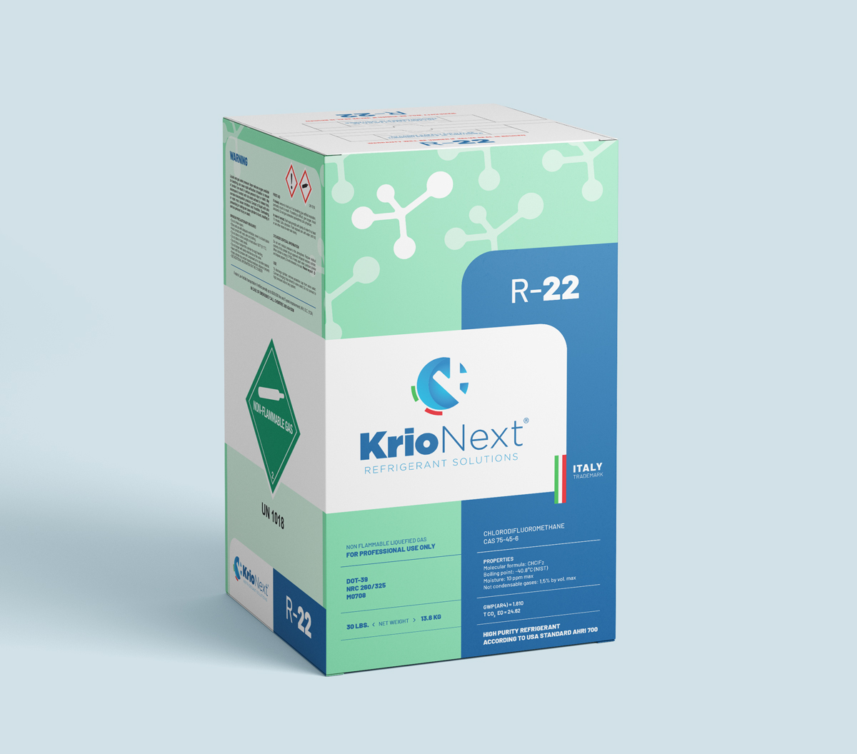 R22 KrioNext® 22 in Bombola DOT39 non ricaricabile - 13,77 Lt/22 Bar - 13,6 Kg - Qualità AHRI700-2019 USA