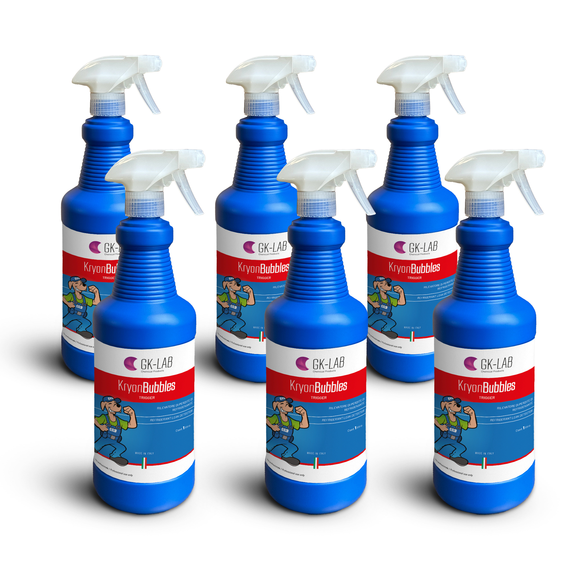 GK-Lab KryonBubbles cercafughe spray ad alte prestazioni - 6 flaconi pronti all'uso con erogatore, da 1 litro
