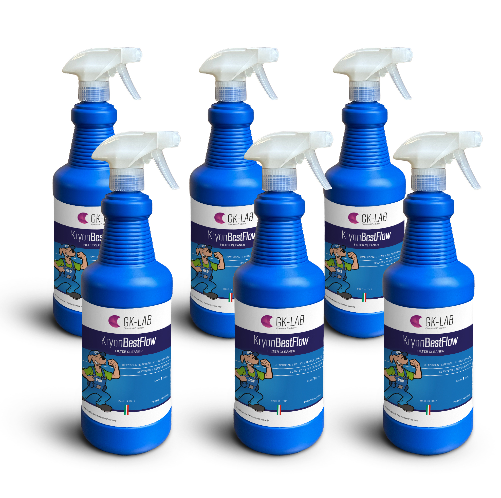 GK-Lab Pulitore Spray per Filtri Unità Interne con Erogatore 360° Kryon BestFlow - 6 flaconi da 1 Litro