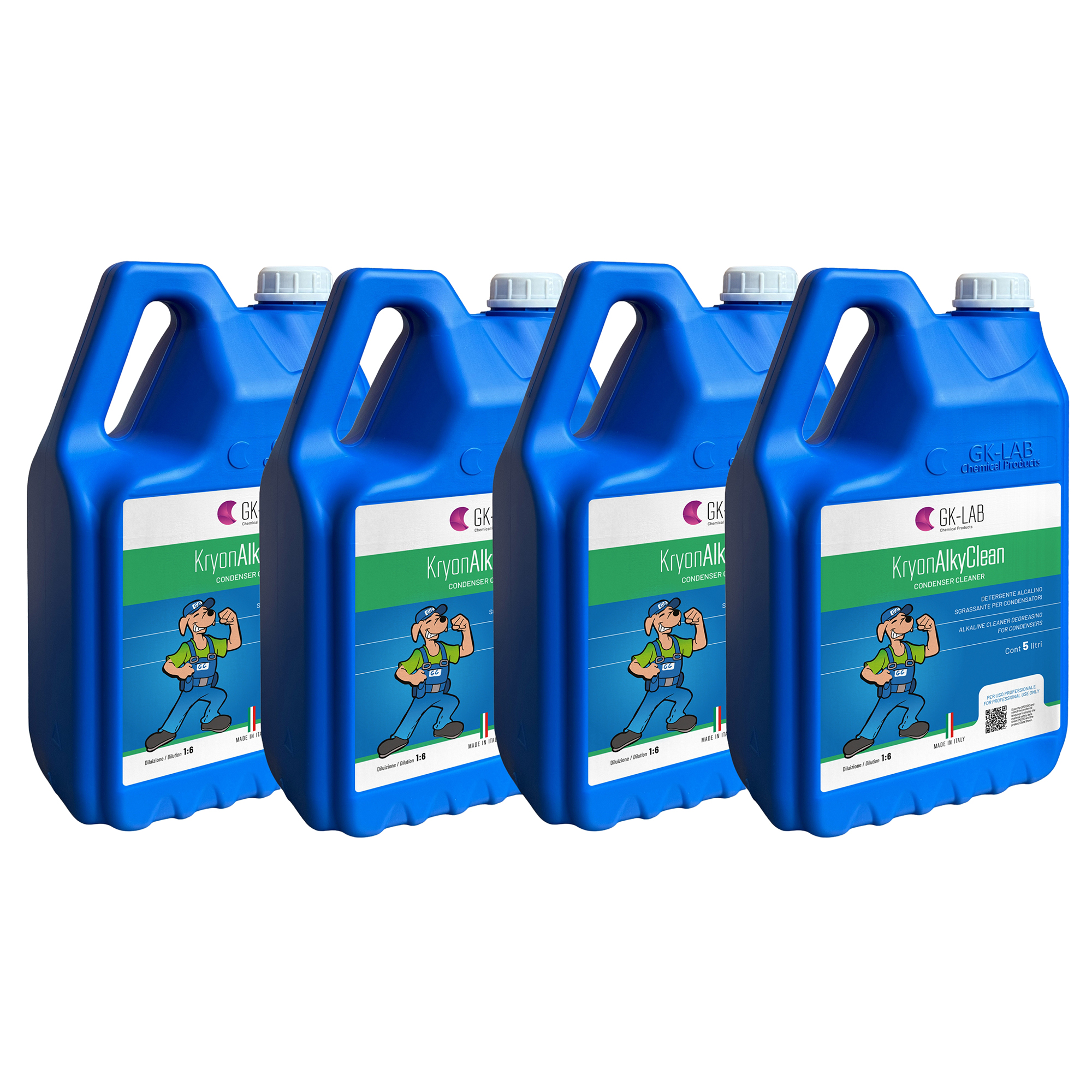 GK-Lab Pulitore Alcalino per Condensatori Kryon AlkyClean - Diluizione 1:6 - 4 Taniche da 5 litri