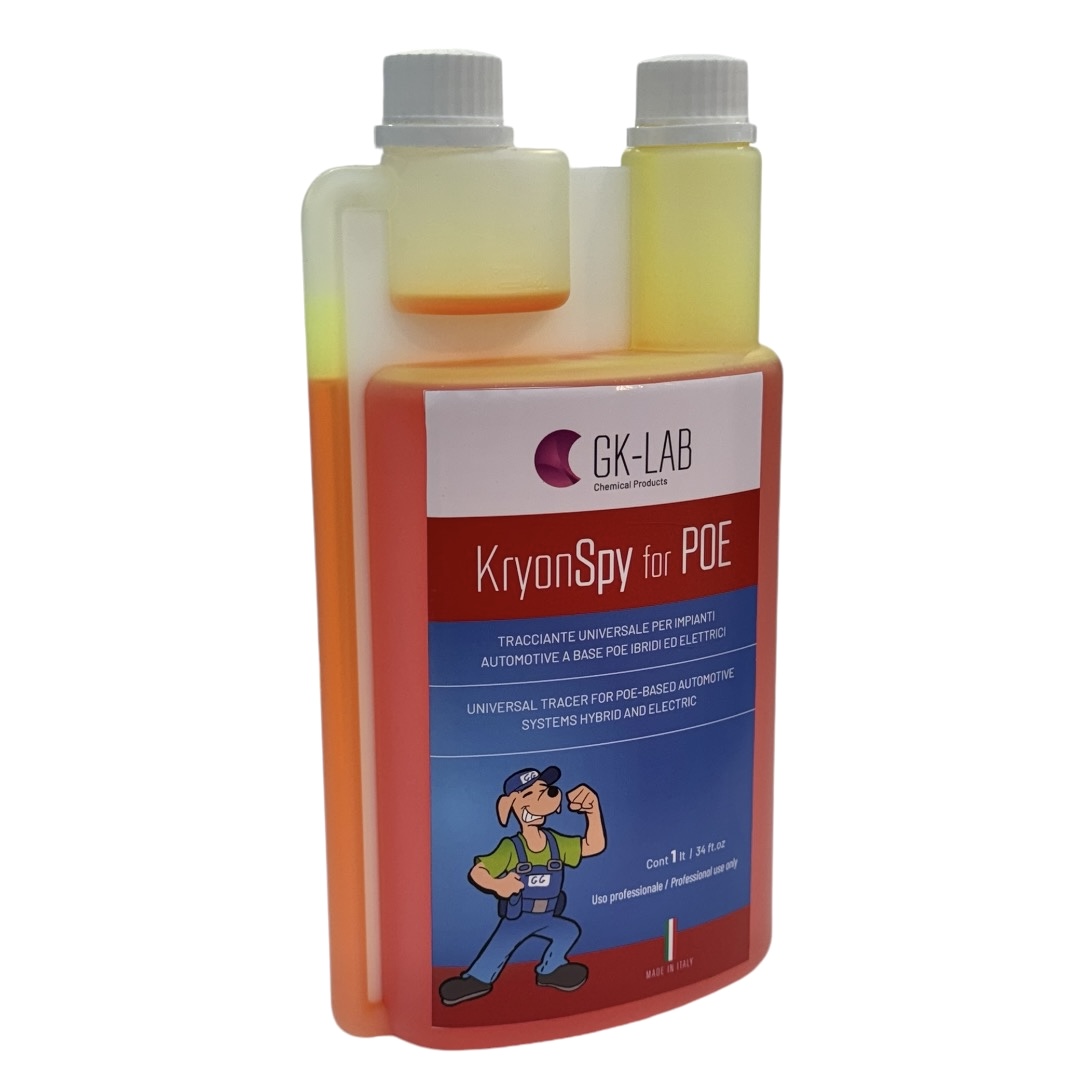 GK-Lab Tracciante Cercafughe Rosso Fluorescente UV KryonSpy RED per Olio POE AUTO - Flacone da 1 litro