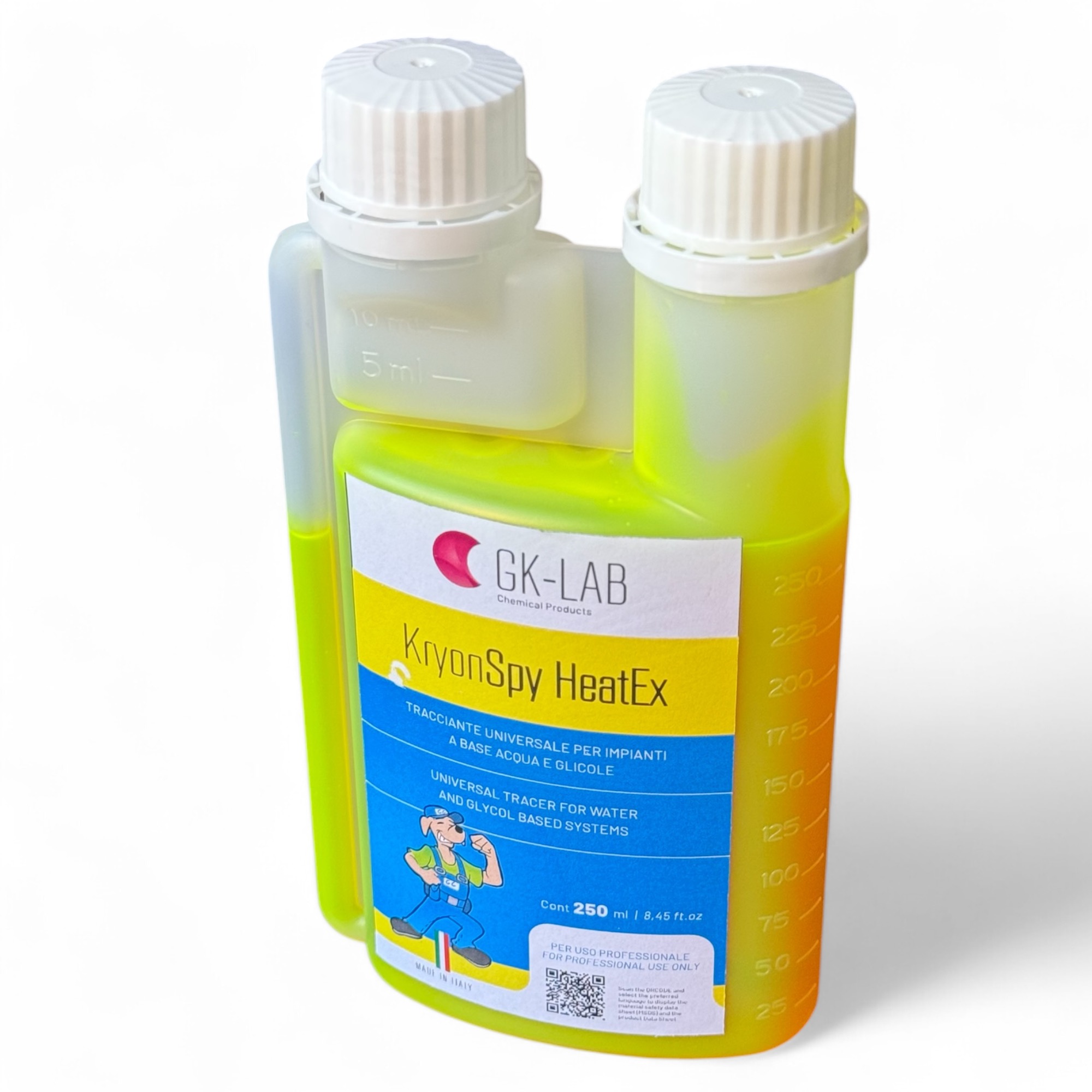 GK-Lab Tracciante Rivela Fughe per Impianti con Fluidi Base Glicole KryonSpy HeatEx - Flacone da 1 Litro