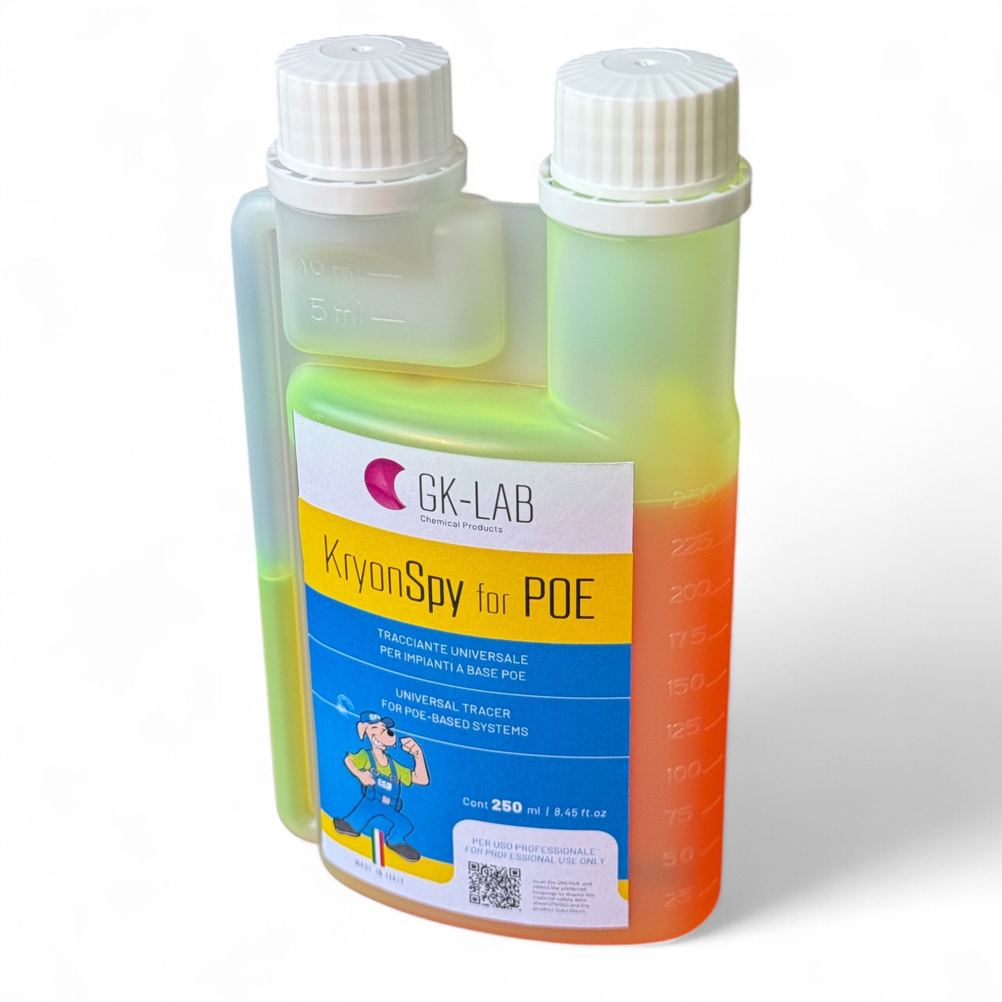 GK-Lab Tracciante Cercafughe Giallo Fluorescente UV KryonSpy YELLOW per olio POE HVACR - Flacone da 250ml