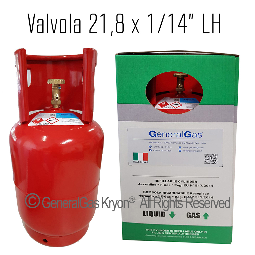 R32 Kryon® 32 in Bombola Ricaricabile Kryobox 13,6 Lt - 10 Kg / 48 bar - valvola 21,8x 1/14 LH