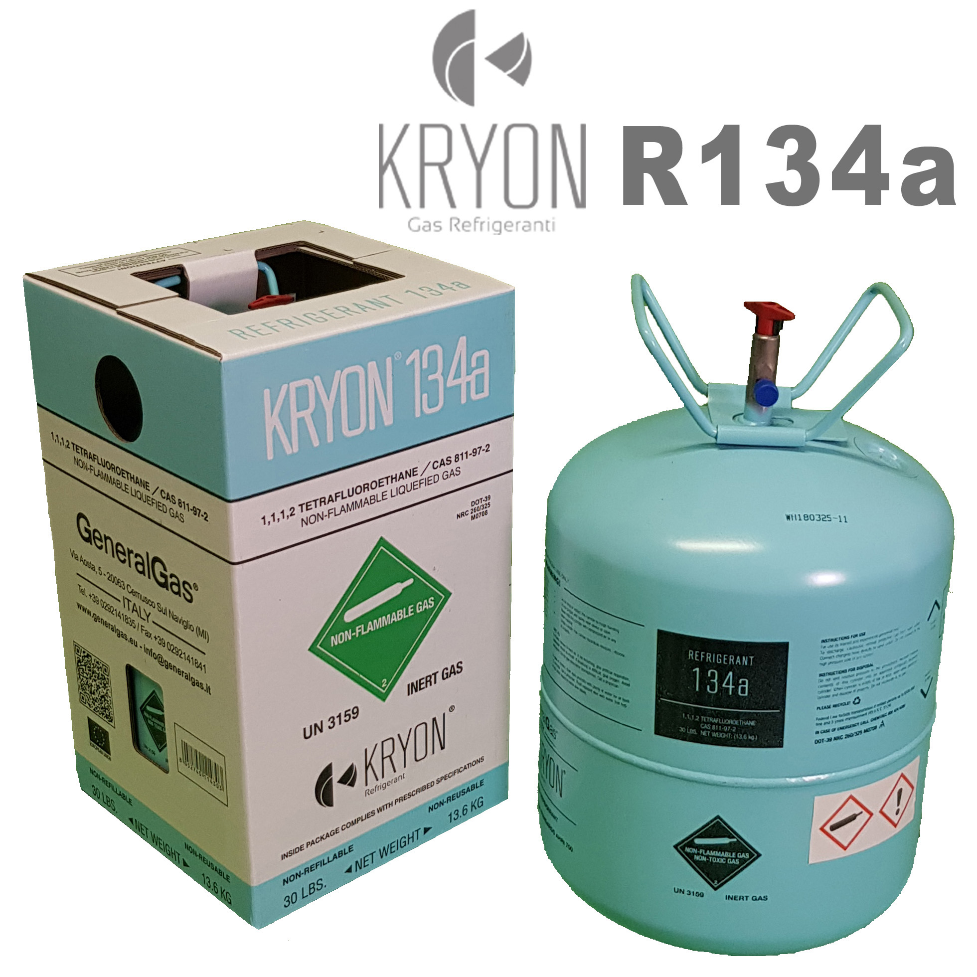 R134a Kryon® 134A in DOT39 (USA standard) nonrefillable cylinder 13,77 Lt