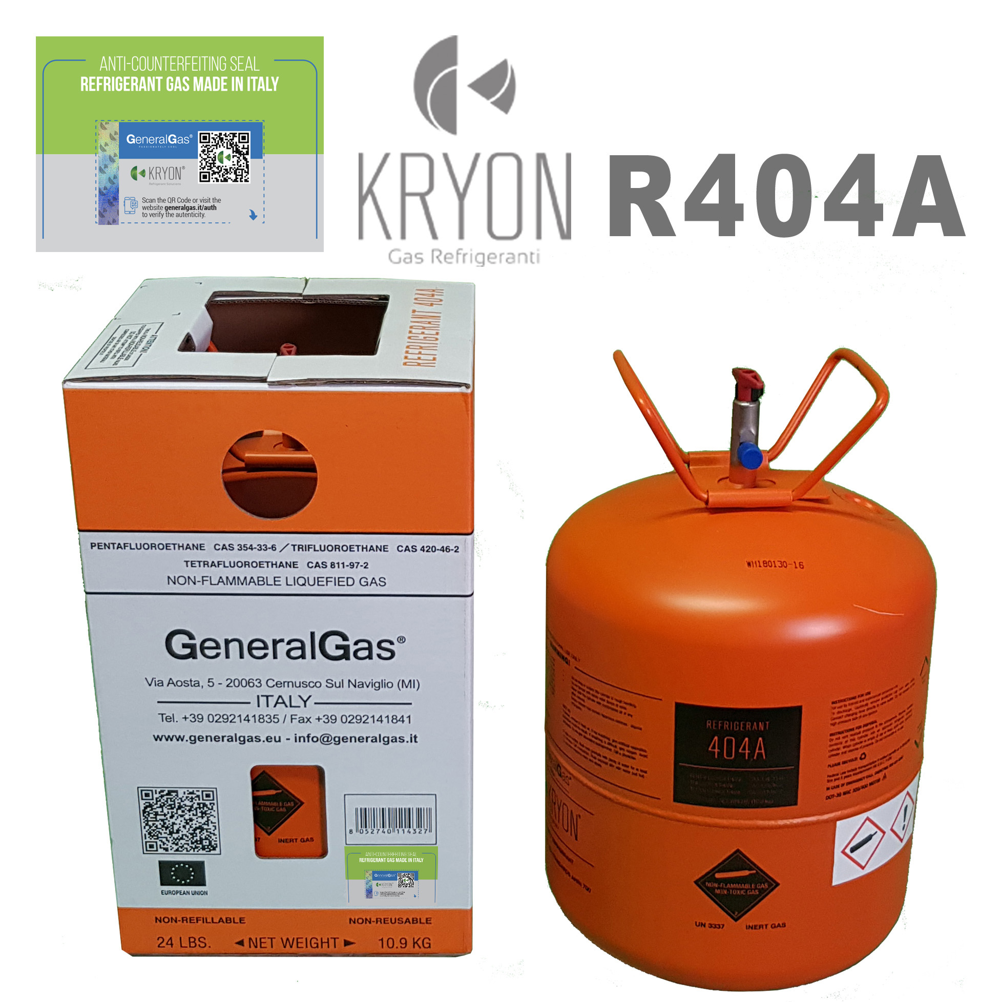 R404A Kryon® 404A in Bombola DOT39 non ricaricabile 13,77 Lt / 27 Bar - 10,9 Kg 