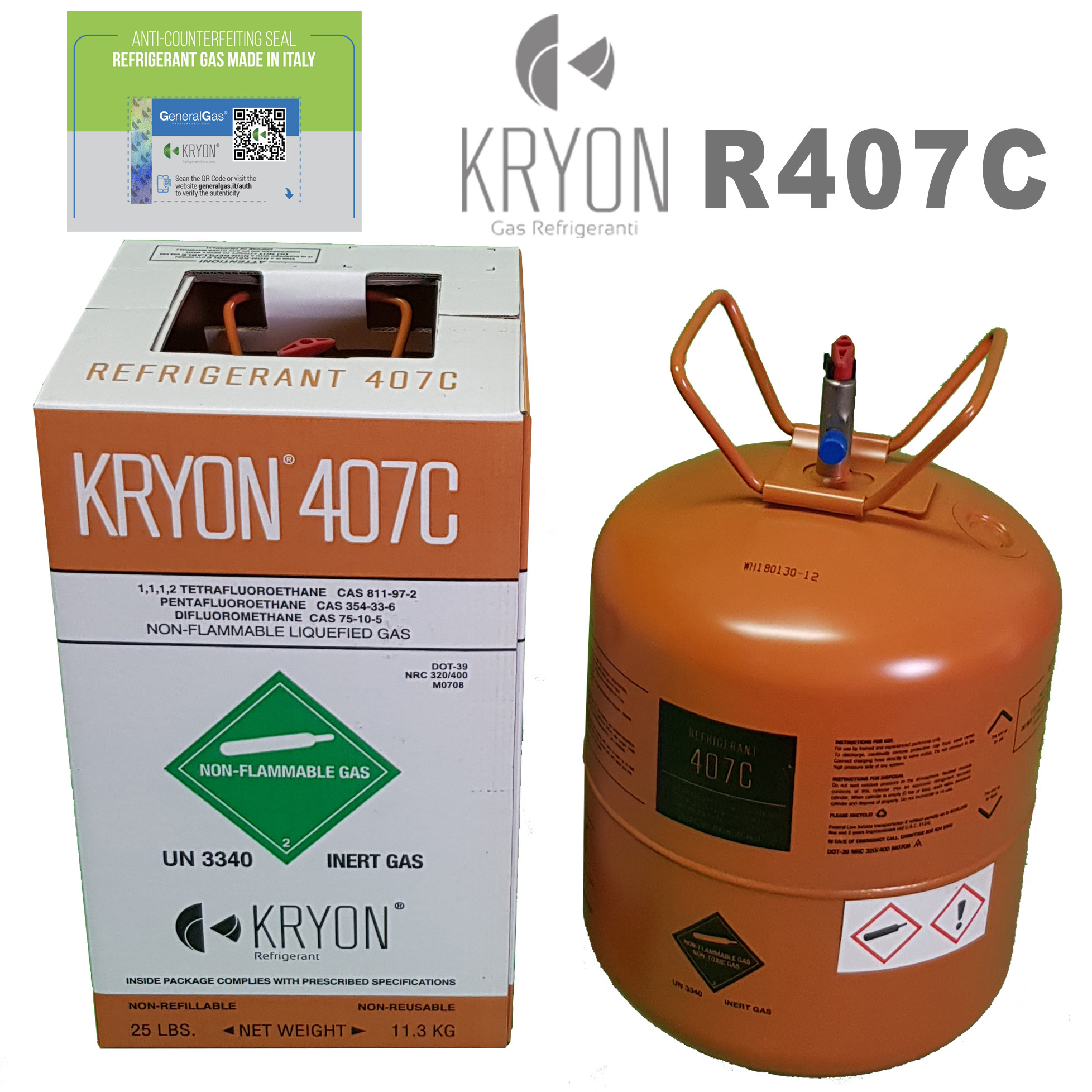 R407C Kryon® 407C in Bombola DOT39 non ricaricabile - 13,77 Lt / 27 Bar - 11,3 Kg