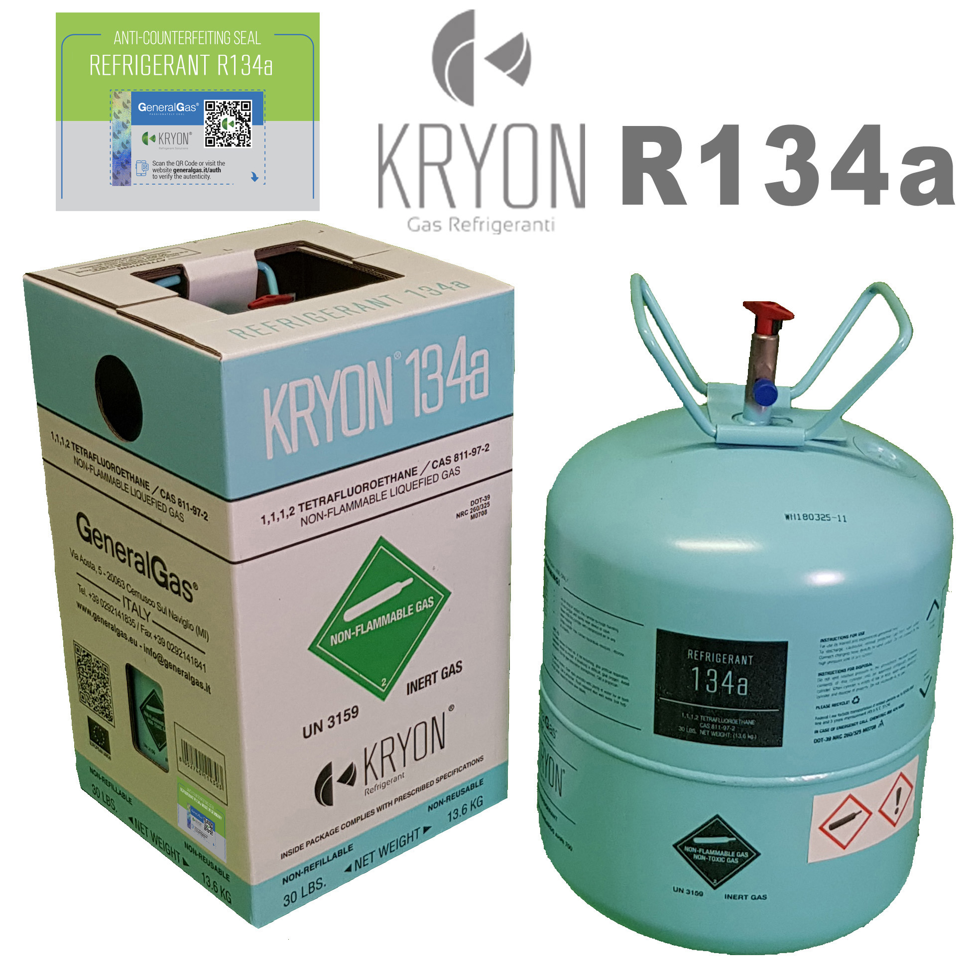 R134a Kryon® 134A in Bombola DOT39 non ricaricabile - 13,77 Lt/22 Bar - 13,6 Kg