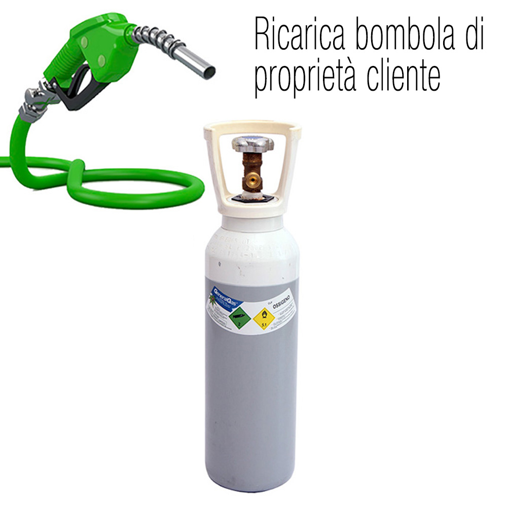 Ricarica ossigeno tecnico 5 litri - 1 mc per bombola proprietà cliente (bombola piena restituita in circa 15 giorni dalla consegna del vuoto)