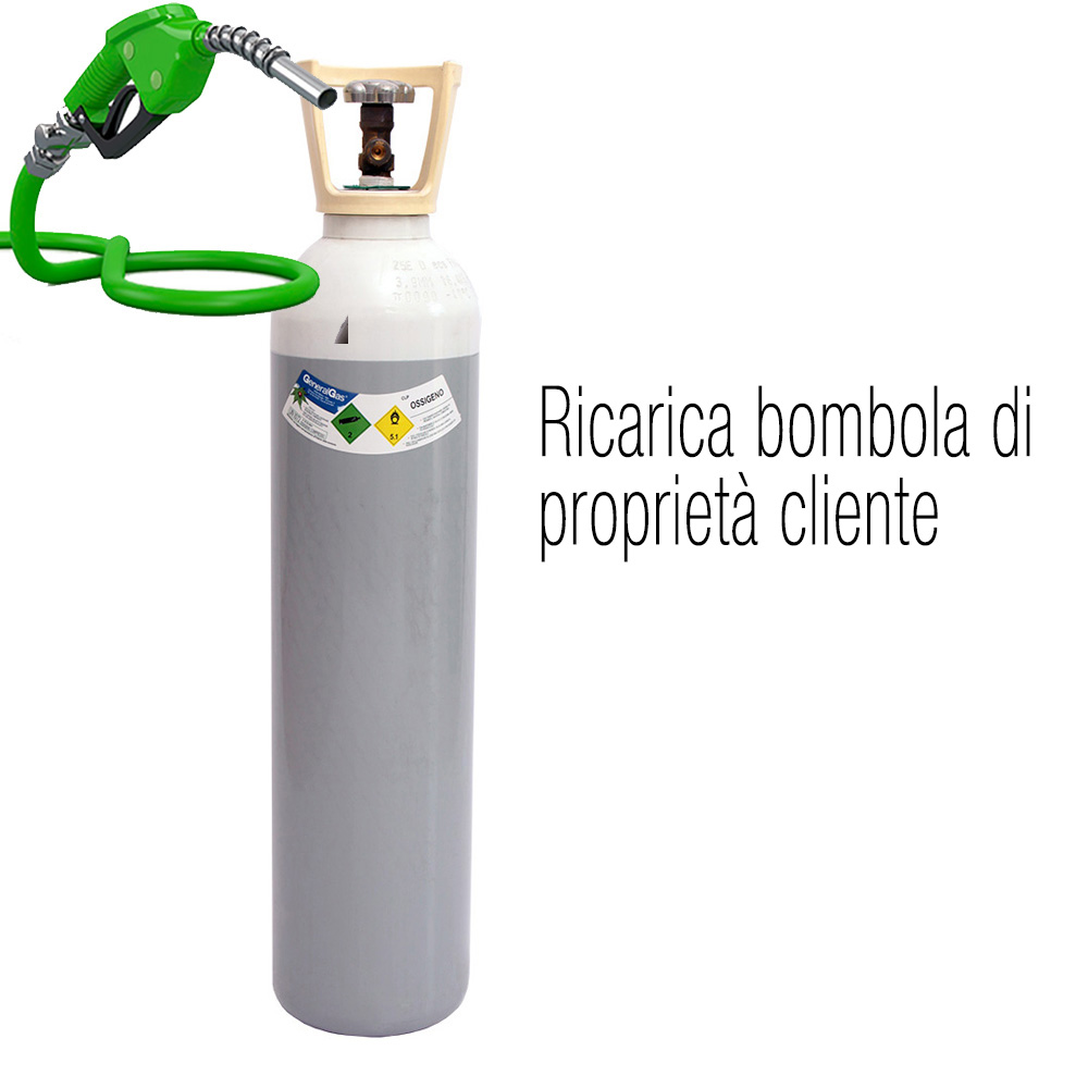 Ricarica ossigeno tecnico 14 litri - 3 mc per bombola proprietà cliente (bombola piena restituita in circa 15 giorni dalla consegna del vuoto)