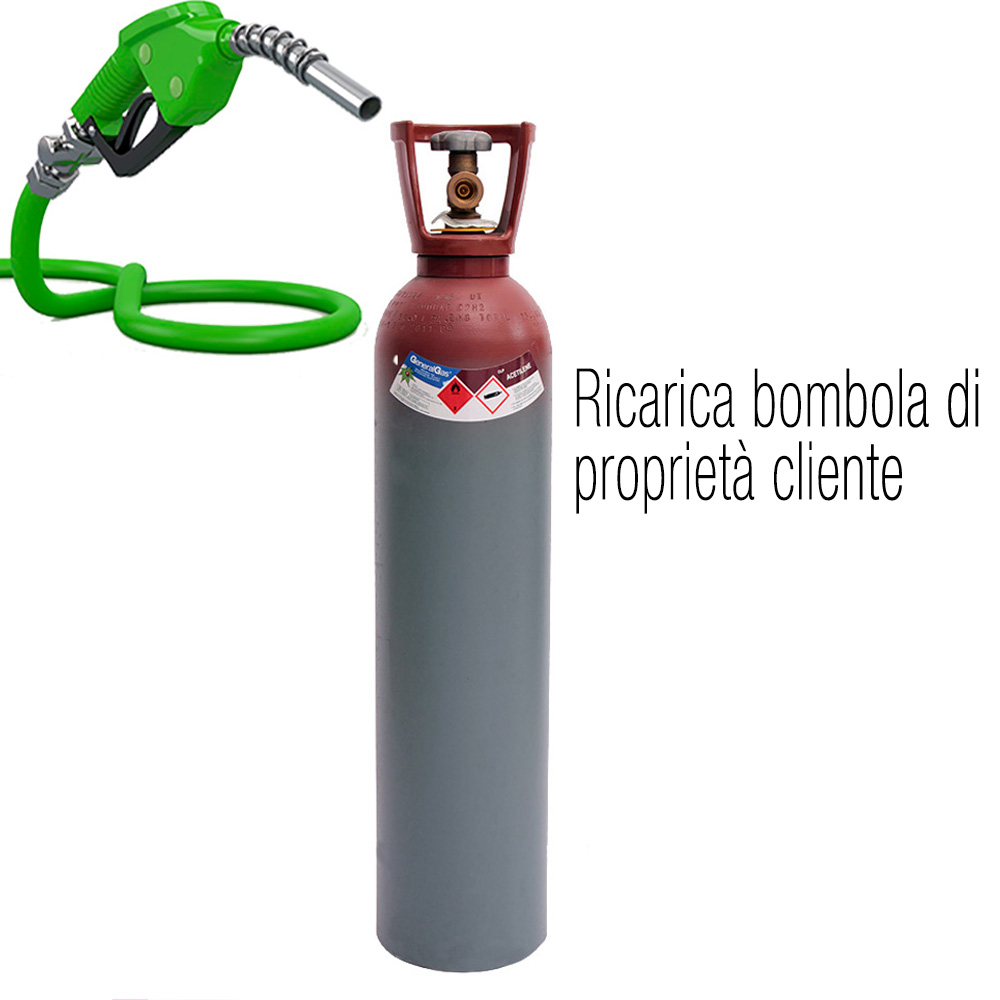 Ricarica acetilene tecnico 14 litri - 2 kg per bombola proprietà cliente (bombola piena restituita in circa 15 giorni dalla consegna del vuoto)