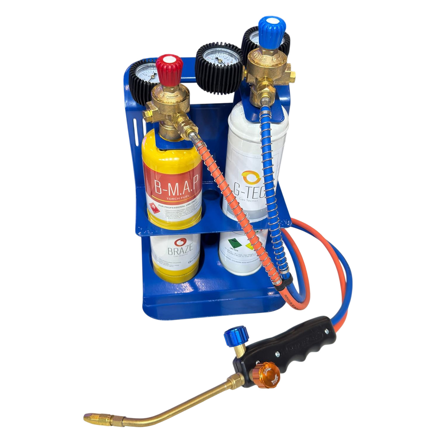 MAXIFLAME Kit saldobrasatura professionale con riduttori pressione e manometri - bombola ossigeno e bombola MAP (temperatura fino a 3.100 °C)